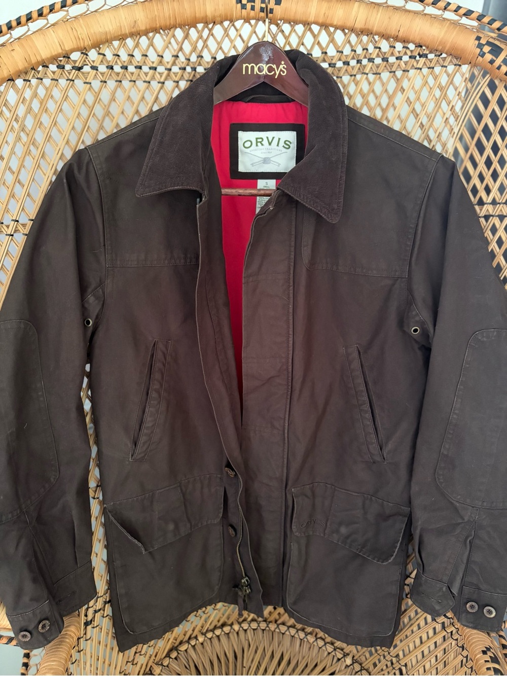 Orvis Dark Brown Field Jacket with Red Interior